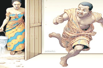 husband running from his wife