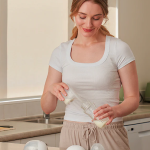 A woman with wireless pump