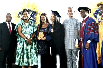 Babcock university best graduating medical student alongside her parent and other officials at induction