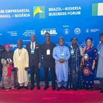 Director, Nigerian Exchange Group (NGX Group), Dr. Okechukwu Crescent Itanyi; Director, NGX Group, Mr. Mohammed Garuba; Director, NGX Group, Mrs Mosun Belo-Olusoga; Director, NGX Group, Mr. Sehinde Adenagbe; Group Managing Director/CEO, NGX Group, Mr. Temi Popoola; Director General, Securities and Exchange Commission (SEC), Dr. Emomotimi Agama; Group Chairman, NGX Group, Alhaji (Dr) Umaru Kwairanga; Director, NGX Group, Mrs. Ojinika Nkechinyelu Olaghere and Director, NGX Group, Mrs Fatima Wali-Abdurrahman during Presidential visit to Brazil.