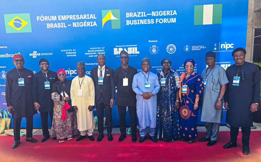 Director, Nigerian Exchange Group (NGX Group), Dr. Okechukwu Crescent Itanyi; Director, NGX Group, Mr. Mohammed Garuba; Director, NGX Group, Mrs Mosun Belo-Olusoga; Director, NGX Group, Mr. Sehinde Adenagbe; Group Managing Director/CEO, NGX Group, Mr. Temi Popoola; Director General, Securities and Exchange Commission (SEC), Dr. Emomotimi Agama; Group Chairman, NGX Group, Alhaji (Dr) Umaru Kwairanga; Director, NGX Group, Mrs. Ojinika Nkechinyelu Olaghere and Director, NGX Group, Mrs Fatima Wali-Abdurrahman during Presidential visit to Brazil.