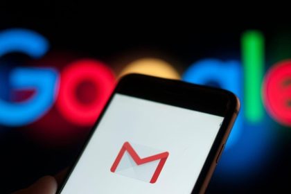 Google and Gmail logo on a mobile phone.