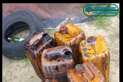 Jerrycans of oil recovered from oil thieves
