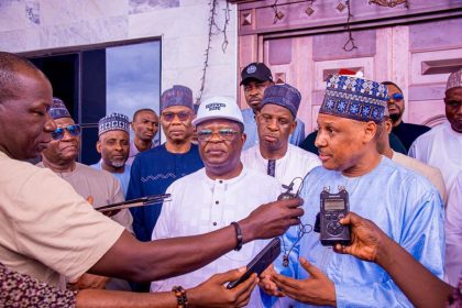 The Minister of Information and National Orientation, Mohammed Idris in Abakaliki on Saturday after a meeting with the Minister of Works, Senator Dave Umahi answering questions from journalists on Mokwa bridge reconstruction