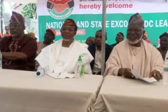 ADC Chieftains and PDP decampees at affirmation ceremony, where like-minded stakeholders from PDP, Labour Party and others proclaimed their membership of ADC on Saturday in Lagos State.