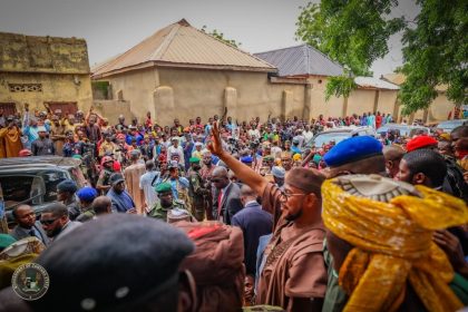 Governor Dauda Lawal during visits to Zamfara communities attacked by terrorists