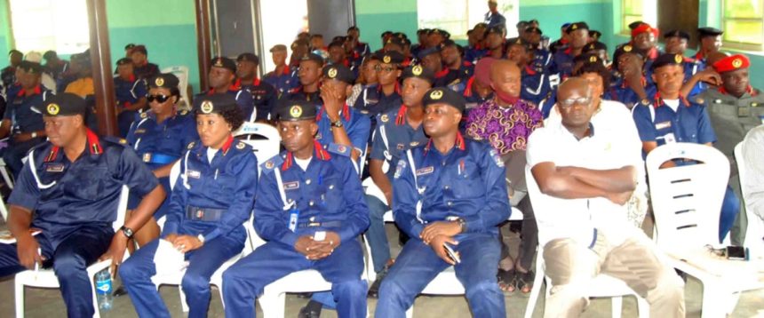 Personnel of the Oyo State Command of the Nigeria Security and Civil Defence Corps (NSCDC).