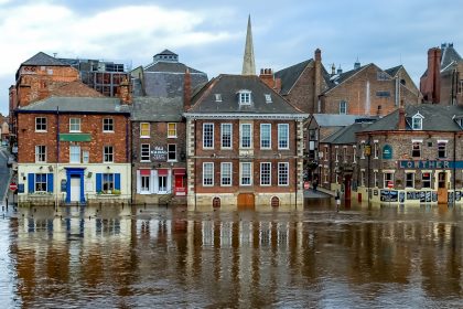 Image of flood ravaged residential area in the United Kingdom (UK).