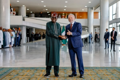 President Bola Tinubu with President Luiz Inácio Lula da Silva at the Planalto Palace in Brasília.