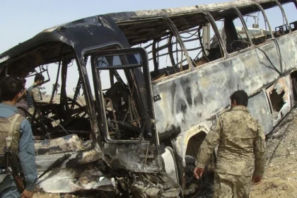 A burnt bus in Afghanistan,