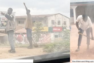 men hailing people for a living while others sand-fill roads world of