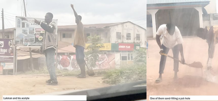 men hailing people for a living while others sand-fill roads world of