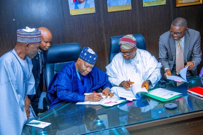 Governor Muhammadu Inuwa Yahaya, signing MOU for takeover of Kumo General Hospital