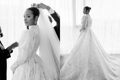 Temi Ajibade, wife of Nigerian music star Mr Eazi in her wedding dress