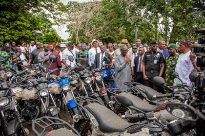 Edo Governor, Monday Okpebholo, speaking during the distribution of over 300 motorbikes to security agencies in Edo