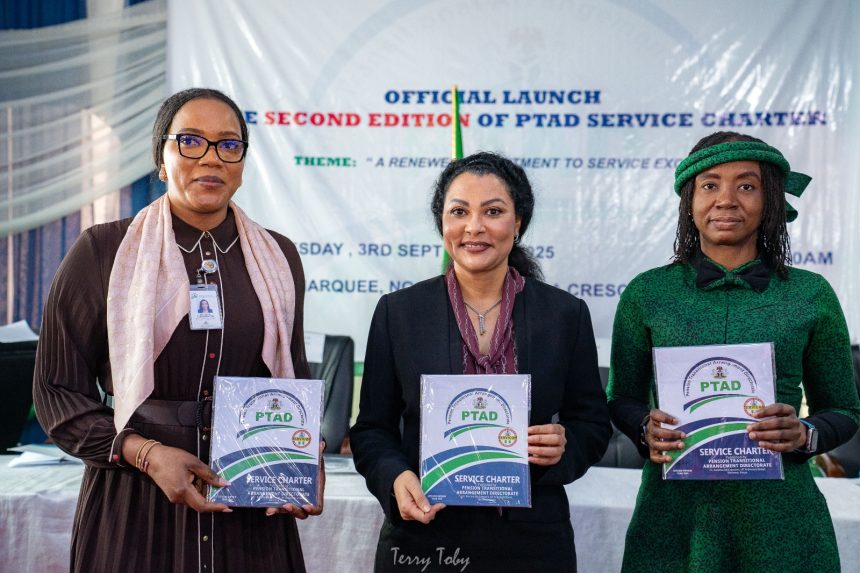Minister of State, for Finance, Dr Doris Uzoka-Anite, and DG Pencom Omolola Oloworaran in a group photograph shortly after the unveiling of revised Charter Wednesday in Abuja