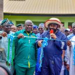Minister of State for Agriculture, Senator Aliyu Sabi Abdullahi, Niger State Governor, Umaru Bago, Secretary to the State Government, Alhaji Abubakar Usman Gawu, during the flag-off of farm inputs and equipment distribution for year-round farming in Minna on Friday.