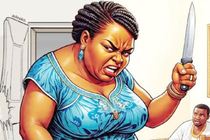 Wife pursuing husband with knife