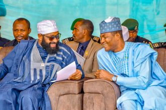 Governor Umaru Bago with MD of VON, Mr. Jibrin Baba Ndace, who represented the Minister of Information and National Orientation, Alhaji Mohammed Idris (Malagi).