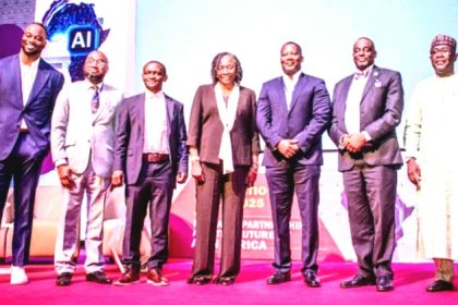 Vice chancellor, University of Lagos (UNILAG), Prof Folasade Ogunsola (middle) with keynote speaker and Africa Lead at OpenAI, Emmanuel Lubanzadio, and others at the just-concluded 2025 International Week organised by UNILAG