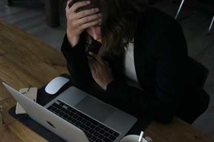 a woman with her head down
