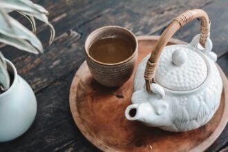 a teakettle and a cup