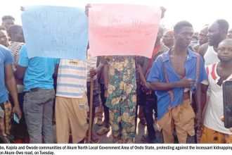 Residents of Ilu Abo, Kajola and Owode communities of Akure North Local Government Area of Ondo State, protesting against the incessant kidnapping incidents