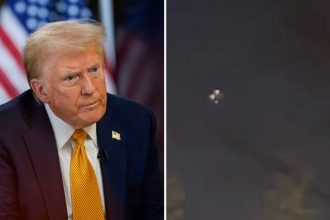 President Donald Trump and what looks like drone in night view