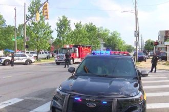 Police vehicle in Ohio, United States after gunmen attack near Ohio festival