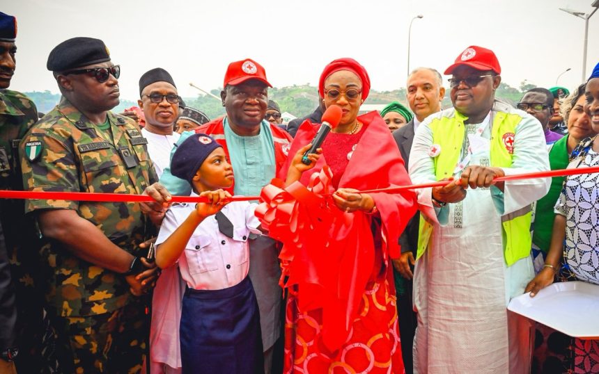 Pix 1: L-R Representatives of the Nigeria Armed Forces , member of the Nigerian Red Cross Society, National President,NRCS Prince Oluyemisi Adeaga, First Lady of Nigeria, Senator Oluremi Tinubu, and others as the First Lady cut the tape to inaugurate the National Headquarters of the Nigerian Red Cross Society in, Abuja on Friday 26th June, 2026