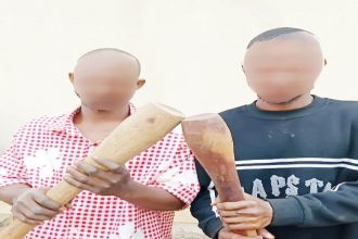 robbery suspects holding pestle