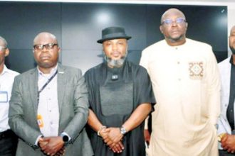 From left, Special Senior Assistant to the Director General, Nigeria Civil Aviation Authority(NCAA), Ifueko Abdulmalik; World Tracer Coordinator Nacho Aviance,  Michael  Raimi; Station Manager Lagos Domestic, SAHCO Plc, Awuamhobor Paul; Director, Public Affairs and Consumer Protection, NCAA, Mr. Michael Achimugu; General Manager ICT, FAAN, Mr. Enyinna Onyeukwu;  CEO Slim Autos, Mr. Mathas Ituah and NCAA, Lagos Regional Head,  Alhaji Ibrahim  Jafare, during the stakeholders engagement on the “Benefit of RFID for Flight Status, Luggage and Cargo Tracking” organised by NCAA and FAAN, in Lagos, recently.