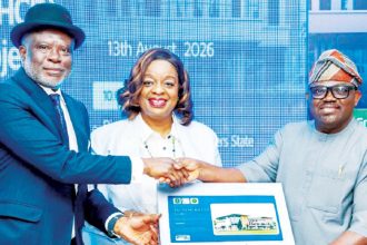 From left, Vice-Chancellor of Rivers State University, Professor Isaac Zeb-Obipi; General Manager, External Relations and Sustainable Development, NLNG, Sophia Horsfall; and Director, Capacity Building, NCDMB, Mr Abayomi Bamidele, during a groundbreaking ceremony in Port Harcourt, Rivers State.