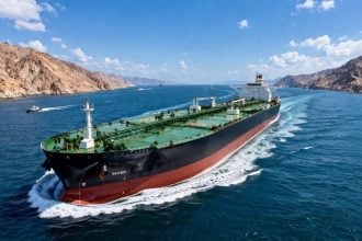 Oil tanker passing through the Strait of Hormuz amid Middle East tensions