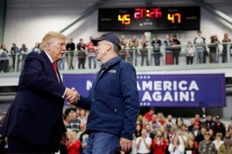 Donald Trump speaks at a campaign rally in Alaska ahead of the US midterm elections.