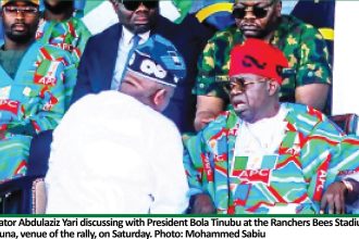 Senator Abdulaziz Yari discussing with President Bola Tinubu Tinubu to Nigerians