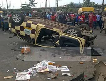 PHOTO NEWS: LASTMA officials chasing traffic offender escape death in auto crash