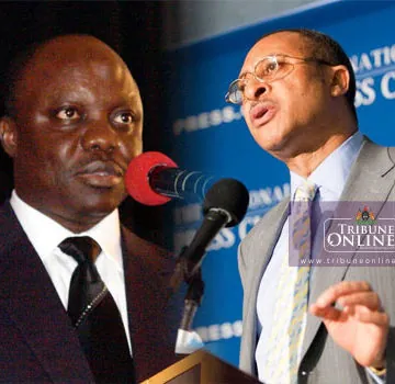 Past Governor of Delta State, Dr Emmanuel Uduaghan (L), ace economist, Professor Pat Utomi (R)