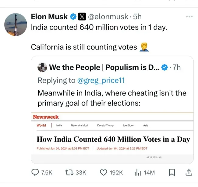 California result, India counted 640 million votes in 1 day,
