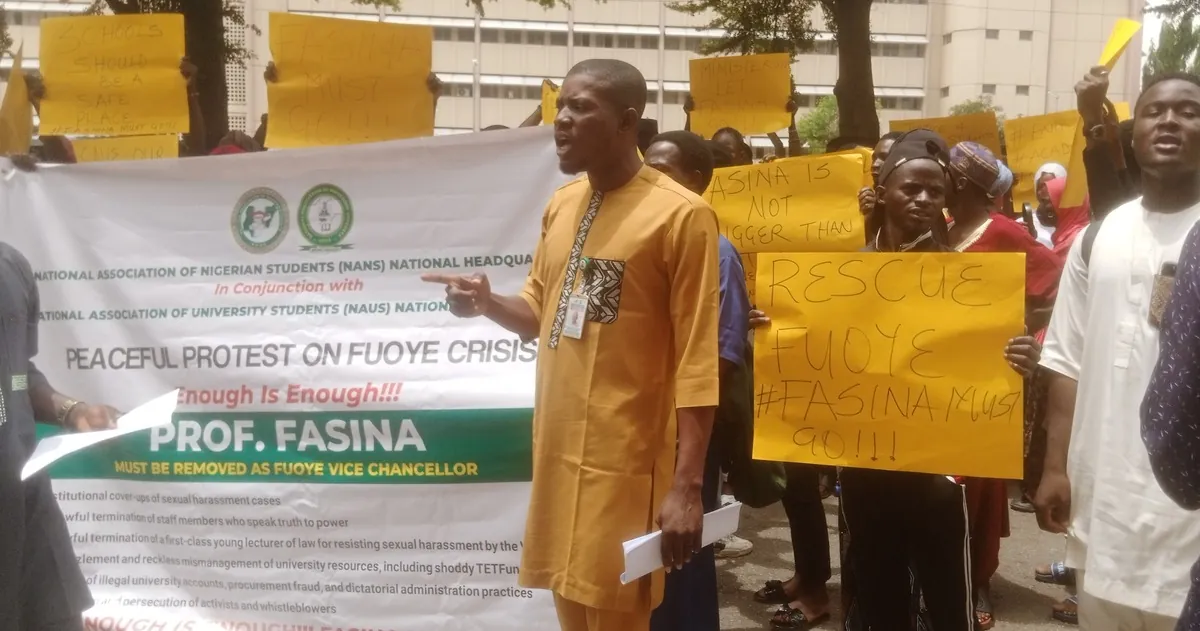 NANS protests in Abuja over sexual harassment, management crisis at FUOYE