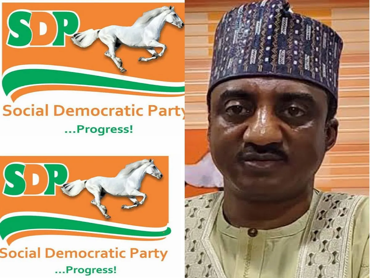 SDP logo and the party's suspended National Chairman, Musa Gabam