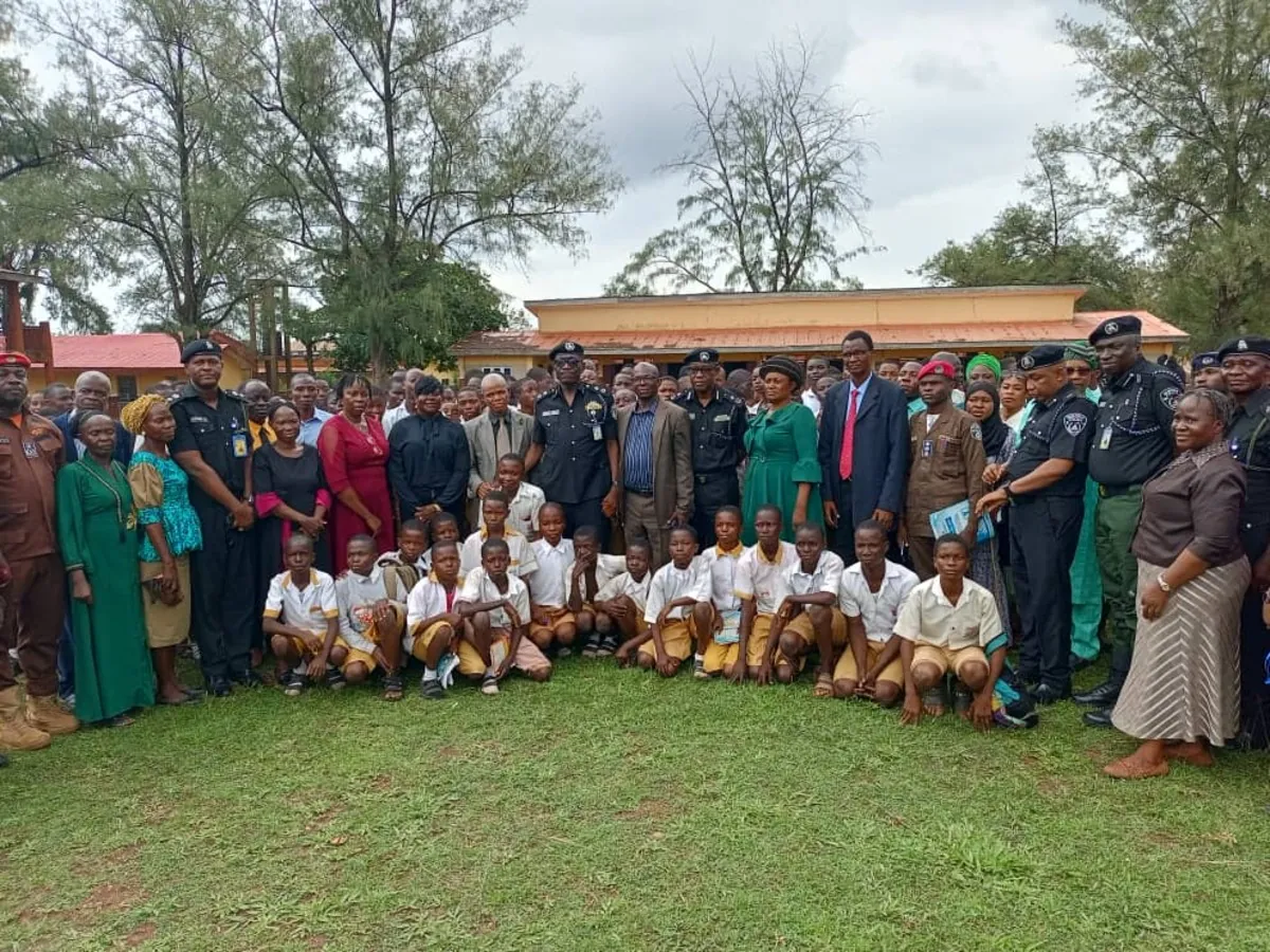Commissioner of Police, Oyo State Command, Johnson Adenola with teachers and students of Ibadan schools,