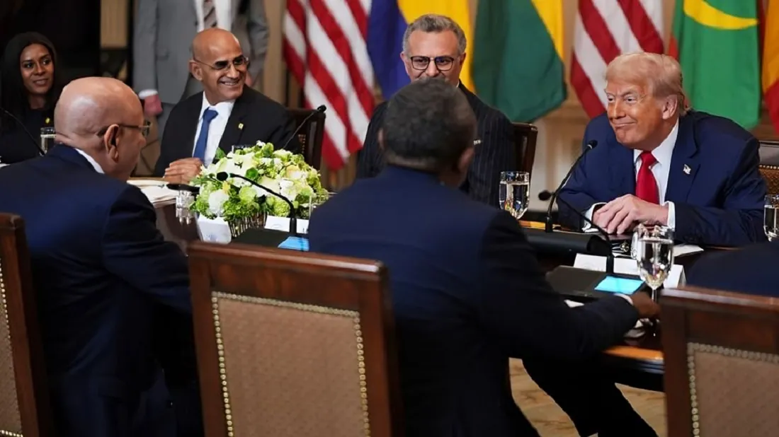 President Donald Trump praising Liberian President good English during a White House meeting with five African leaders,